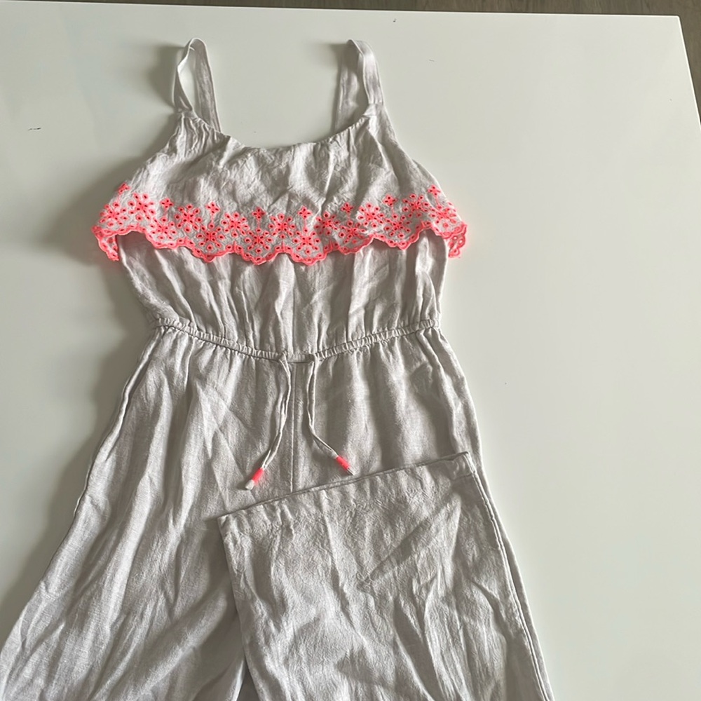 Beige and hot pink jumpsuit